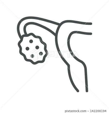 PCOS icon. Ovary with many follicles. Simple thin line outline vector illustration. PCOS icon. Ovary with many follicles. Simple thin line outline vector illustration. 142208194