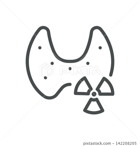 Radioactive Iodine Therapy icon. Thyroid gland with radiation symbol. Simple thin line outline vector illustration. 142208205