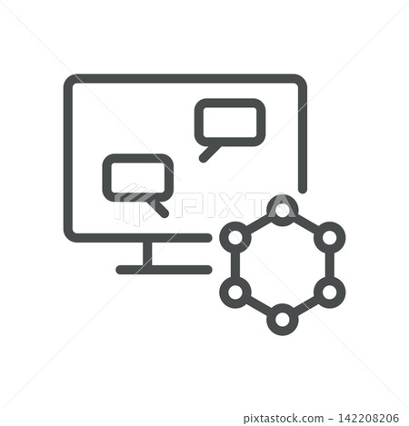 Tele-Endocrinology icon. Computer screen, chat bubbles and hormone molecule. Simple thin line outline vector illustration. 142208206