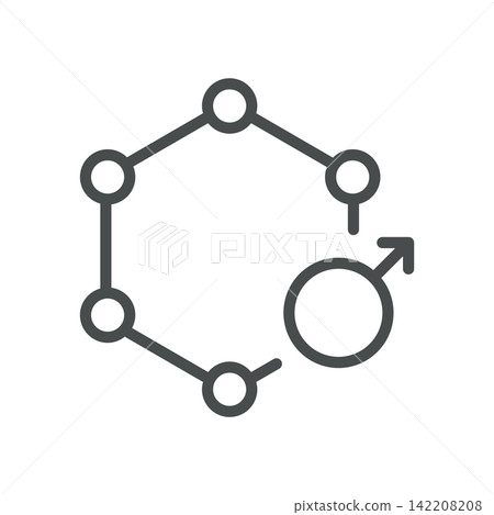 Testosterone icon. Hormone molecule with male gender symbol. Simple thin line outline vector illustration. Testosterone icon. Hormone molecule with male gender symbol. Simple thin line outline vector illustration. 142208208