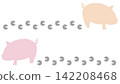 一幅描繪可愛小豬留下的腳印的插圖。 142208468