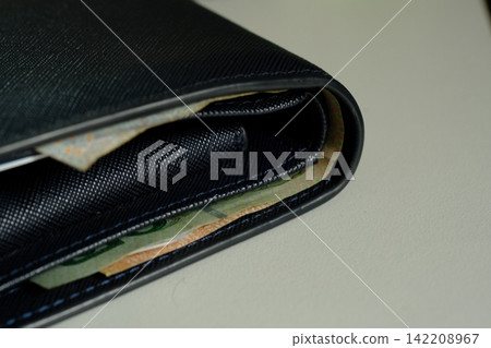 A wallet with money sticking out. A wallet with money sticking out. 142208967