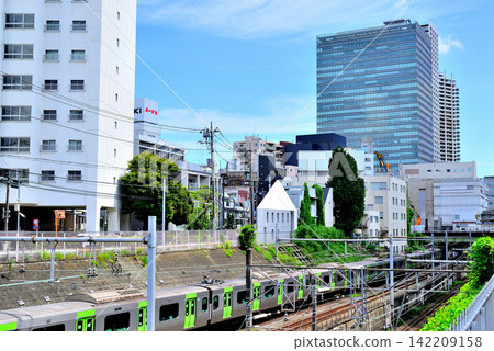 View of the JR Meguro Station area from Shirokane Sandobashi Bridge in Shinagawa Ward, Tokyo. View of the JR Meguro Station area from Shirokane Sandobashi Bridge in Shinagawa Ward, Tokyo. 142209158