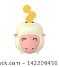 Zodiac animal illustration: Sheep piggy bank and coins, smiling face (1_1) 142209456