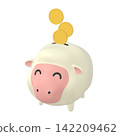 Zodiac animal illustration: Sheep piggy bank and coins, smiling face (1_7) 142209462