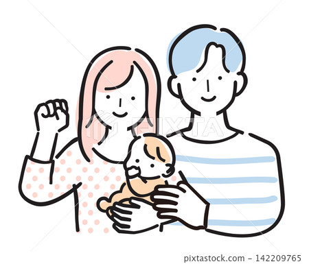 一對夫婦和他們的孩子/家庭養育孩子的插圖(簡單彩色) 一對夫婦和他們的孩子/家庭養育孩子的插圖(簡單彩色) 142209765
