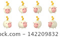 Zodiac animal illustrations: Sheep piggy bank and coins, smiling face (1), set of eight. 142209832