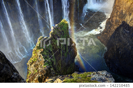 Waterfall Canyon with Rainbow Mist and Rocky River Gorge Waterfall Canyon with Rainbow Mist and Rocky River Gorge 142210485