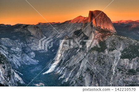 Yosemite Half Dome Mountain Landscape at Sunset Yosemite Half Dome Mountain Landscape at Sunset 142210570