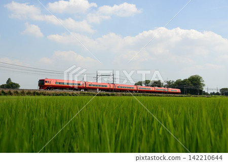 一列開往日光的特快列車正在東北本線上運行。 142210644