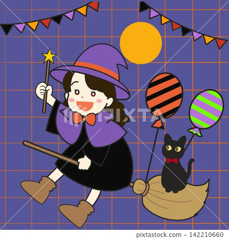 萬聖節女孩裝扮成女巫的插圖 萬聖節女孩裝扮成女巫的插圖 142210660
