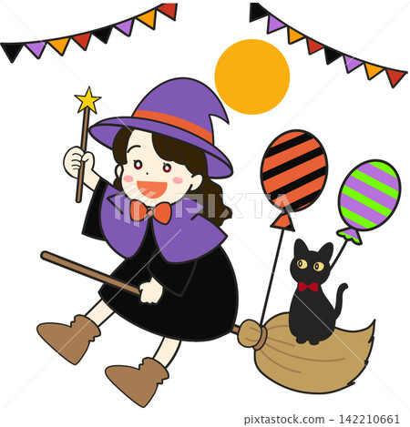萬聖節女孩裝扮成女巫的插圖 142210661