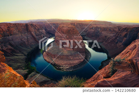 Horseshoe Bend Canyon Sunset Panorama with Colorado River Horseshoe Bend Canyon Sunset Panorama with Colorado River 142210680