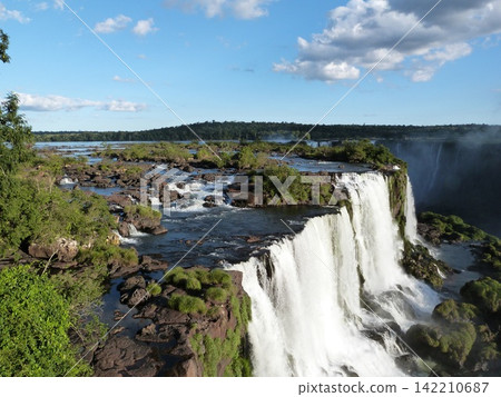 Waterfall Landscape with Tropical River and Rainforest 142210687