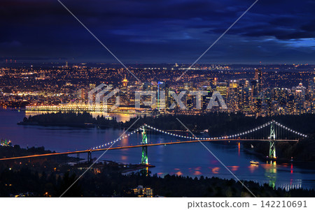Vancouver Skyline and Lions Gate Bridge at Night 142210691