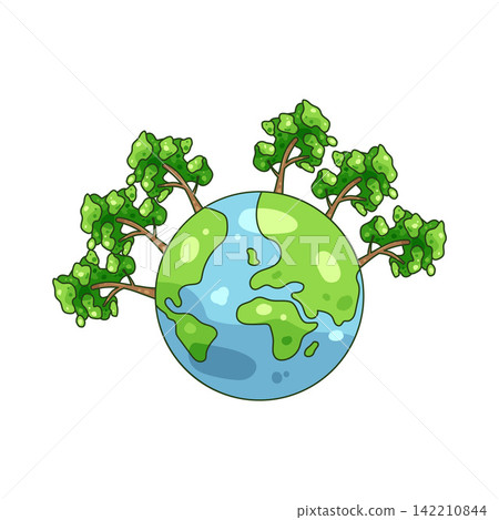 Illustration of green planet with tree Illustration of green planet with tree 142210844