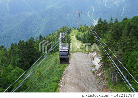 乘坐纜車沿著山坡向上行駛,穿過美麗的阿爾卑斯山森林,沿途風景優美。 乘坐纜車沿著山坡向上行駛,穿過美麗的阿爾卑斯山森林,沿途風景優美。 142211797