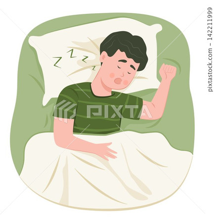 Cute Kid Boy Sleeping in Bed in Bedroom for Healthcare Concept Illustration Clip Art Cute Kid Boy Sleeping in Bed in Bedroom for Healthcare Concept Illustration Clip Art 142211999