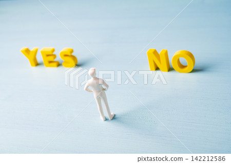 Yes or no decision making concept with person choosing between options 142212586