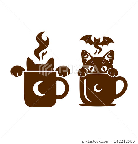Halloween black cat in coffee mug set Halloween black cat in coffee mug set 142212599