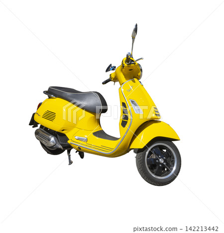 A bright yellow Vespa scooter isolated A bright yellow Vespa scooter isolated 142213442