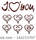 Set of realistic chocolate heart emojis for I Love You concept, isolated on transparent background. Vector illustration of sweet romantic symbols for love, Valentine's Day and confectionery design 142213707