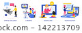 Set of flat vector compositions with people using modern technology for education, featuring artificial intelligence, e-learning, online courses and digital education, on transparent background 142213709