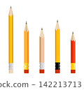 Set of volumetric flat pencils isolated on transparent background. Vector illustration collection of school and drawing supplies for education, art and creative design 142213713
