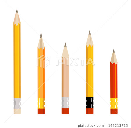Set of volumetric flat pencils isolated on transparent background. Vector illustration collection of school and drawing supplies for education, art and creative design Set of volumetric flat pencils isolated on transparent background. Vector illustration collection of school and drawing supplies for education, art and creative design 142213713