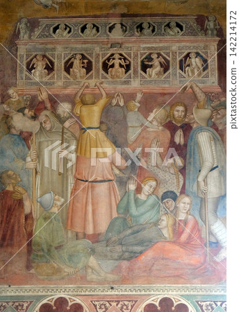 The crowd witnessing the preaching, detail from St Peter of Verona preaching, fresco by Andrea di Bonaiuto, Spanish Chapel in Santa Maria Novella Principal Dominican church in Florence, Italy The crowd witnessing the preaching, detail from St Peter of Verona preaching, fresco by Andrea di Bonaiuto, Spanish Chapel in Santa Maria Novella Principal Dominican church in Florence, Italy 142214172