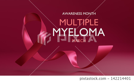 Burgundy Ribbon. Multiple Myeloma Awareness. Horizontal Web Banner, Design template for posters, banners and social networks, infographic. 3d render Burgundy Ribbon. Multiple Myeloma Awareness. Horizontal Web Banner, Design template for posters, banners and social networks, infographic. 3d render 142214401