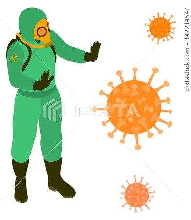 Doctor in protective coverall stop coronavirus Doctor in protective coverall stop coronavirus 142214542