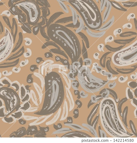 Neutral Colour Paisley abstract seamless pattern design for fashion textiles, graphics, backgrounds and crafts 142214580