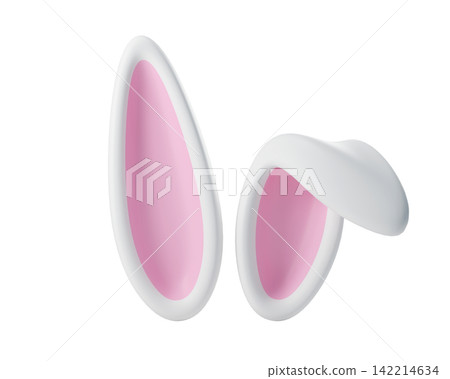 3d Easter bunny ears with soft white fur and pink inner parts isolated on transparent background. Cute rabbit ear elements for Easter, costume mockups, kids party, holiday. 3d render 3d Easter bunny ears with soft white fur and pink inner parts isolated on transparent background. Cute rabbit ear elements for Easter, costume mockups, kids party, holiday. 3d render 142214634