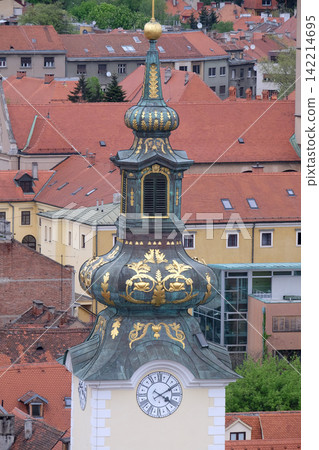 The Baroque style tower of the Church of St Mary in Zagreb, Croatia The Baroque style tower of the Church of St Mary in Zagreb, Croatia 142214695