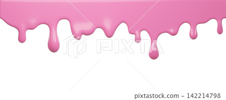 Pink ice cream melt with glossy drips and smooth texture for dessert designs or summer graphics. Liquid flows down in curved streams for advertisements on Transparent background. 3d render Pink ice cream melt with glossy drips and smooth texture for dessert designs or summer graphics. Liquid flows down in curved streams for advertisements on Transparent background. 3d render 142214798