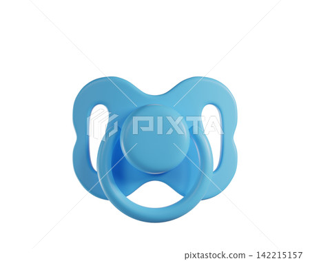 3d Blue Baby Pacifier with silicone nipple, isolated on background. Infant soother dummy for newborn care, baby hygiene and parenting concept. 3d render 142215157