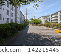 Apartment buildings and a quiet residential area under a blue sky 142215445