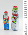 Chocolate figurines Santa snowman closeup on white. 142215476