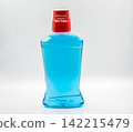 Antibacterial mouthwash bottle closeup on white. 142215479