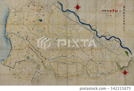 江戶時代(1805 年)的一幅古地圖(文華 2):目黑筋獵場江津(今品川區、目黑區、世田谷區獵場地圖)。 江戶時代(1805 年)的一幅古地圖(文華 2):目黑筋獵場江津(今品川區、目黑區、世田谷區獵場地圖)。 142215875