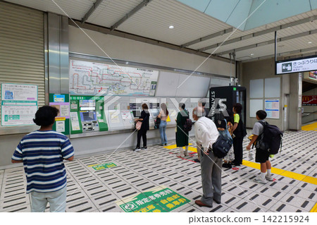Japanese railway station ticket gates leading to train platform Japanese railway station ticket gates leading to train platform 142215924