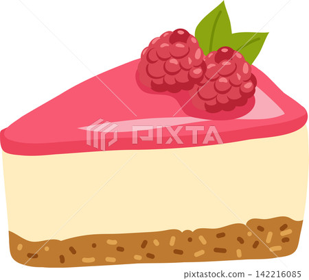 Cheesecake Slice with Raspberry Topping Creamy Dessert Cartoon Illustration Cheesecake Slice with Raspberry Topping Creamy Dessert Cartoon Illustration 142216085