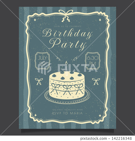 blue retro birthday invitation card vector illustration. blue retro birthday invitation card vector illustration. 142216348