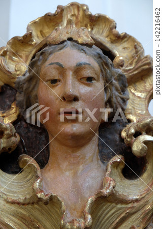 Angel statue in Amorbach Benedictine monastery church in the district of Miltenberg in Lower Franconia in Bavaria, Germany Angel statue in Amorbach Benedictine monastery church in the district of Miltenberg in Lower Franconia in Bavaria, Germany 142216462