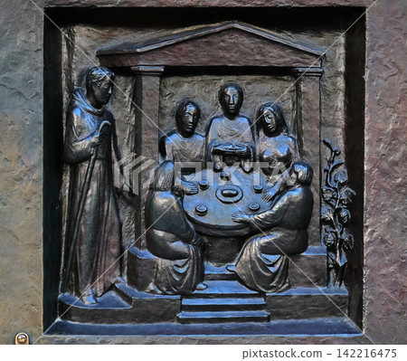 The Lord's Supper, relief on the door of the Grossmunster ("great minster") church in Zurich, Switzerland The Lord's Supper, relief on the door of the Grossmunster ("great minster") church in Zurich, Switzerland 142216475