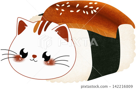 cat sushi with grilled eel cat sushi with grilled eel 142216809