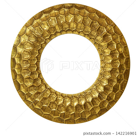 Gold honeycomb circle frame with geometric texture Gold honeycomb circle frame with geometric texture 142216901