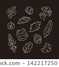 Hand drawn artisan bread and bakery set on dark background vector chalk doodle illustration 142217250