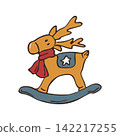 Hand drawn vintage Christmas rocking deer wooden toy vector doodle illustration 142217255